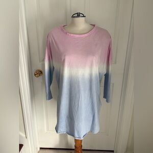 Pink and Blue Ombre 3/4 Sleeve Top